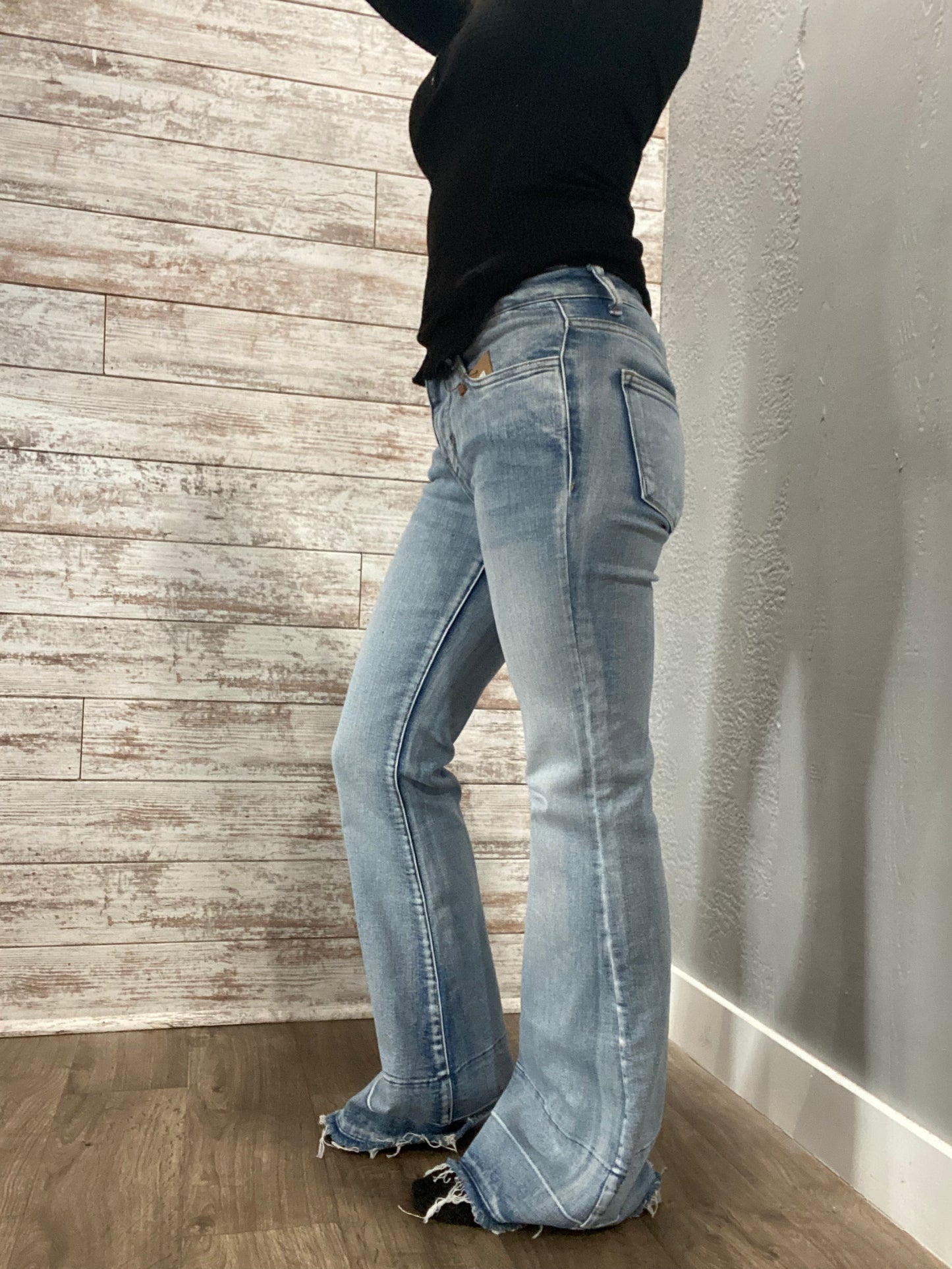 Romi Tummy Control Distressed Flare Jeans