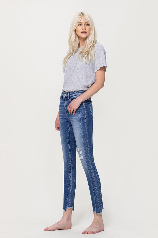 High Rise Ankle Skinny with Uneven Hem Detail - Flying Monkey