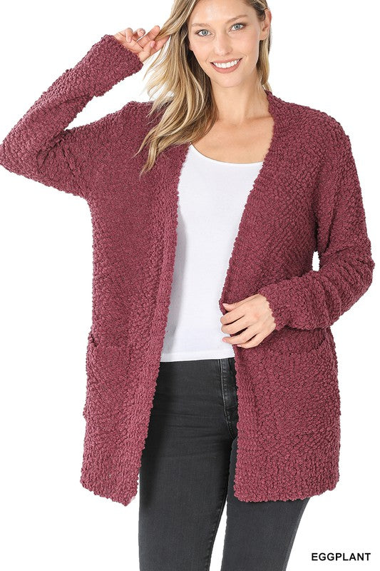 Popcorn Knit Cardigan with Pockets
