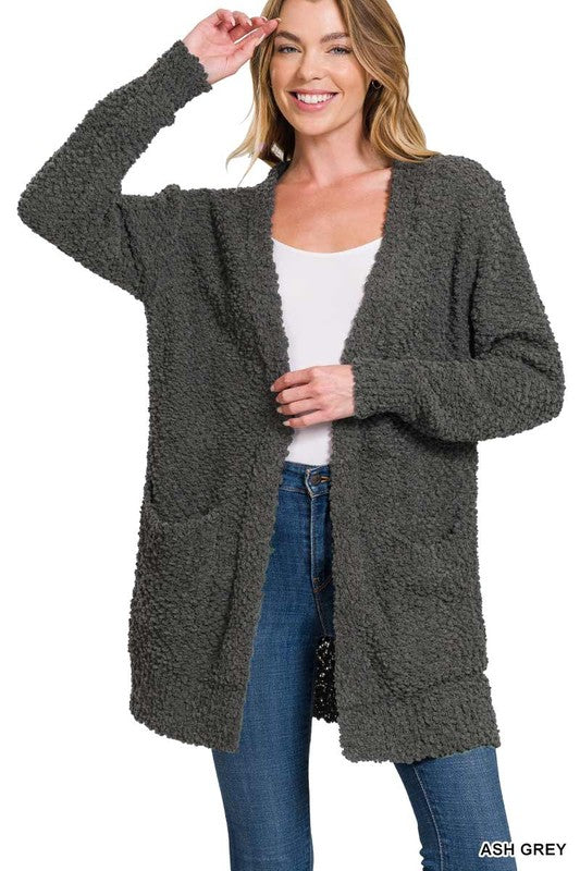 Popcorn Knit Cardigan with Pockets
