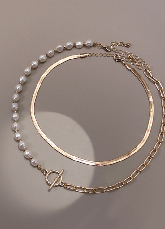 Mix Pearl Chain Double Layer Necklace