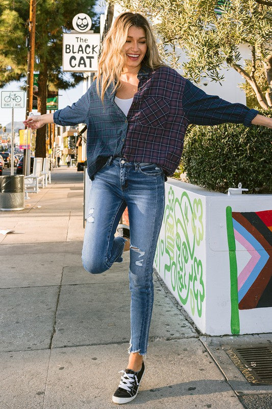 High Rise Ankle Skinny with Uneven Hem Detail - Flying Monkey