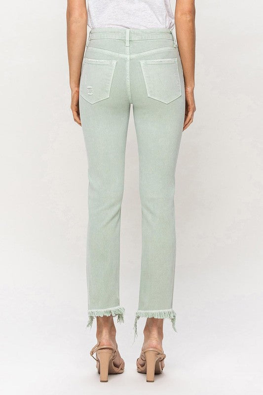 Vervet Mid Rise Crop Straight Jeans - mint