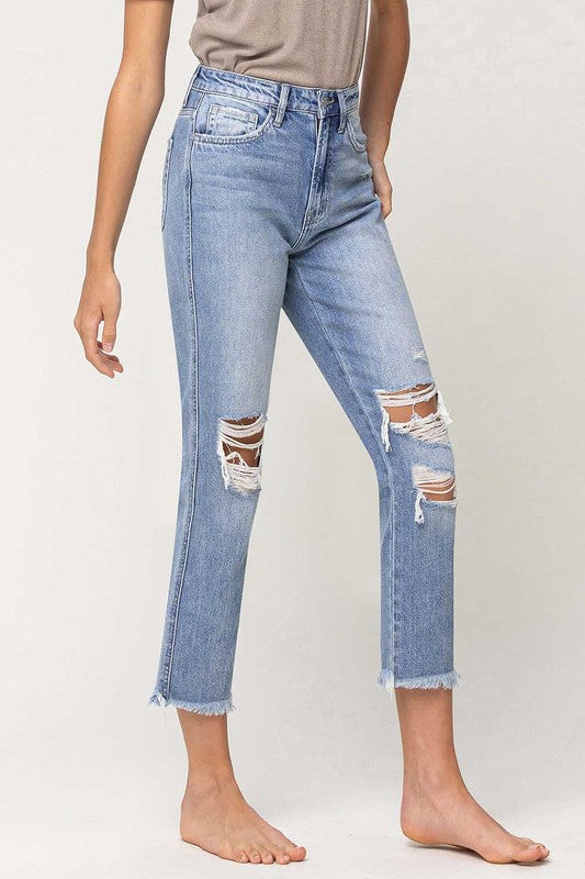 SUPER HIGH RISE DISTRESSED RELAXED STRAIGHT