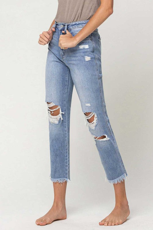 SUPER HIGH RISE DISTRESSED RELAXED STRAIGHT