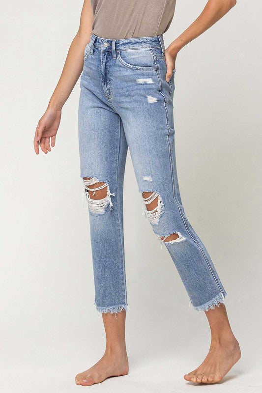 SUPER HIGH RISE DISTRESSED RELAXED STRAIGHT