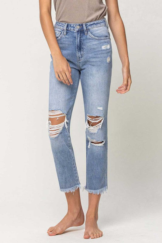 SUPER HIGH RISE DISTRESSED RELAXED STRAIGHT