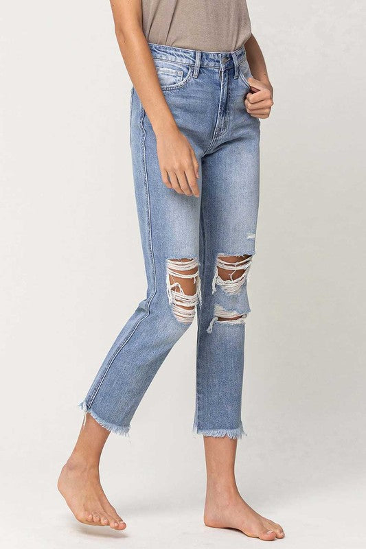 SUPER HIGH RISE DISTRESSED RELAXED STRAIGHT