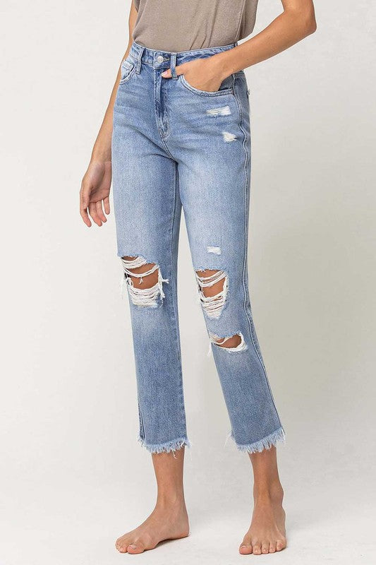 SUPER HIGH RISE DISTRESSED RELAXED STRAIGHT