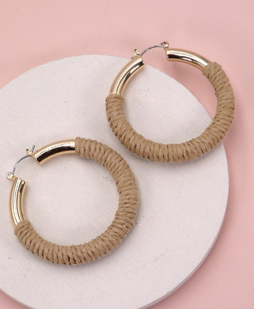 Gold Hemp Rope Wrapped Hopp Earrings