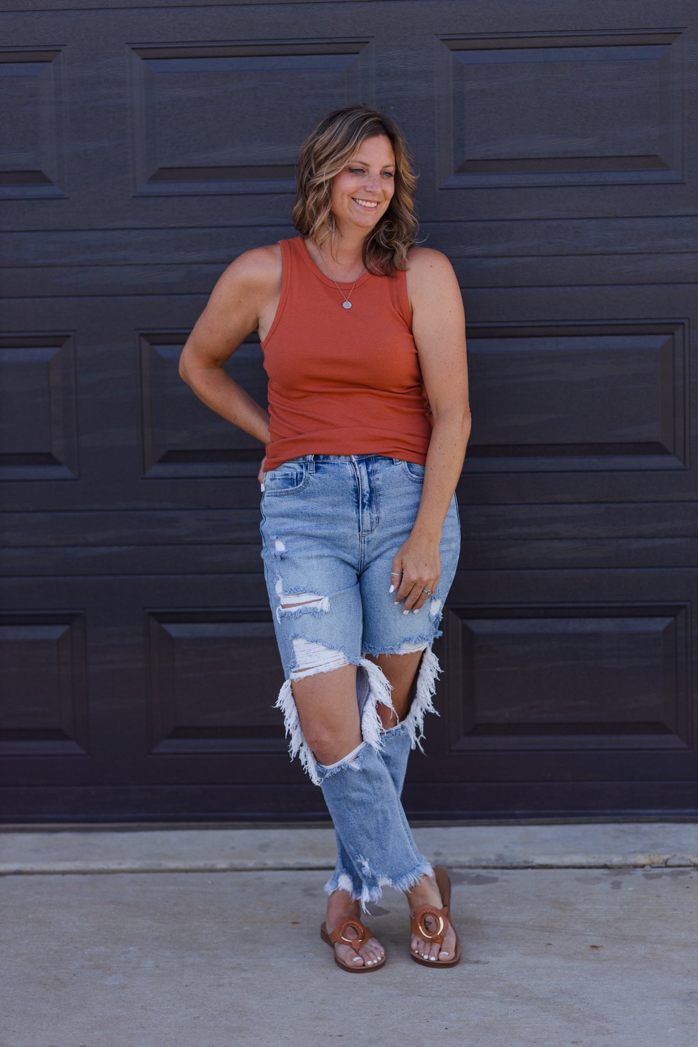 Everyday Basic Ribbed Tank - baked clay