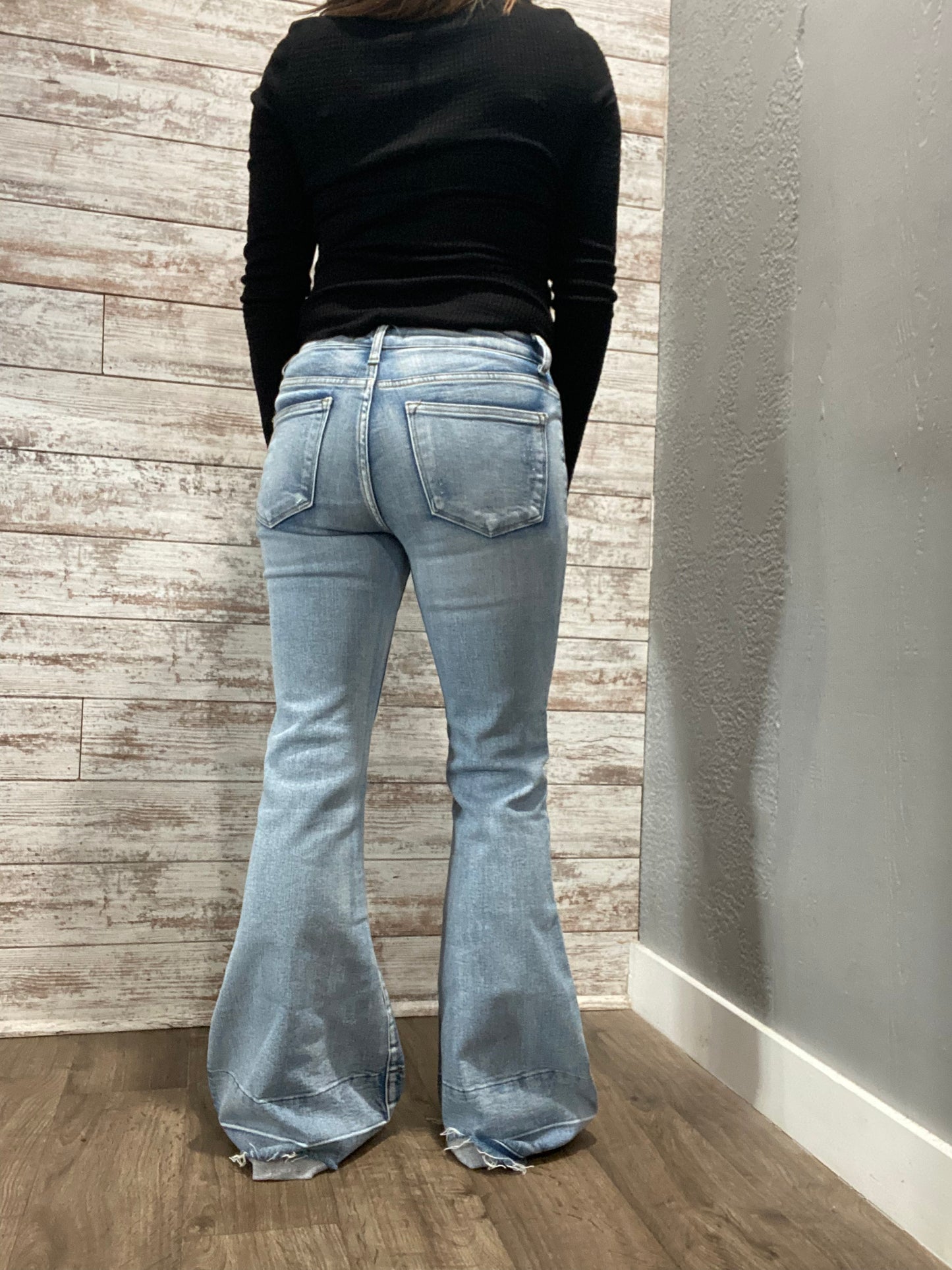 Romi Tummy Control Distressed Flare Jeans