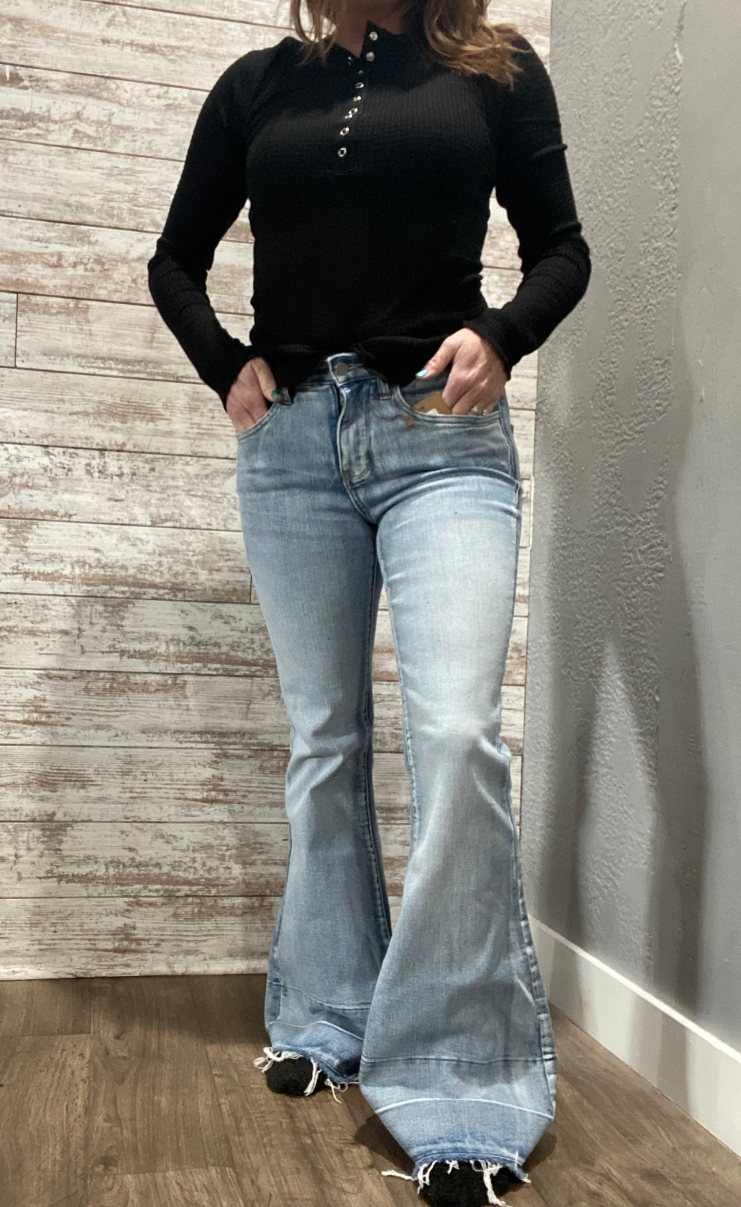 Romi Tummy Control Distressed Flare Jeans