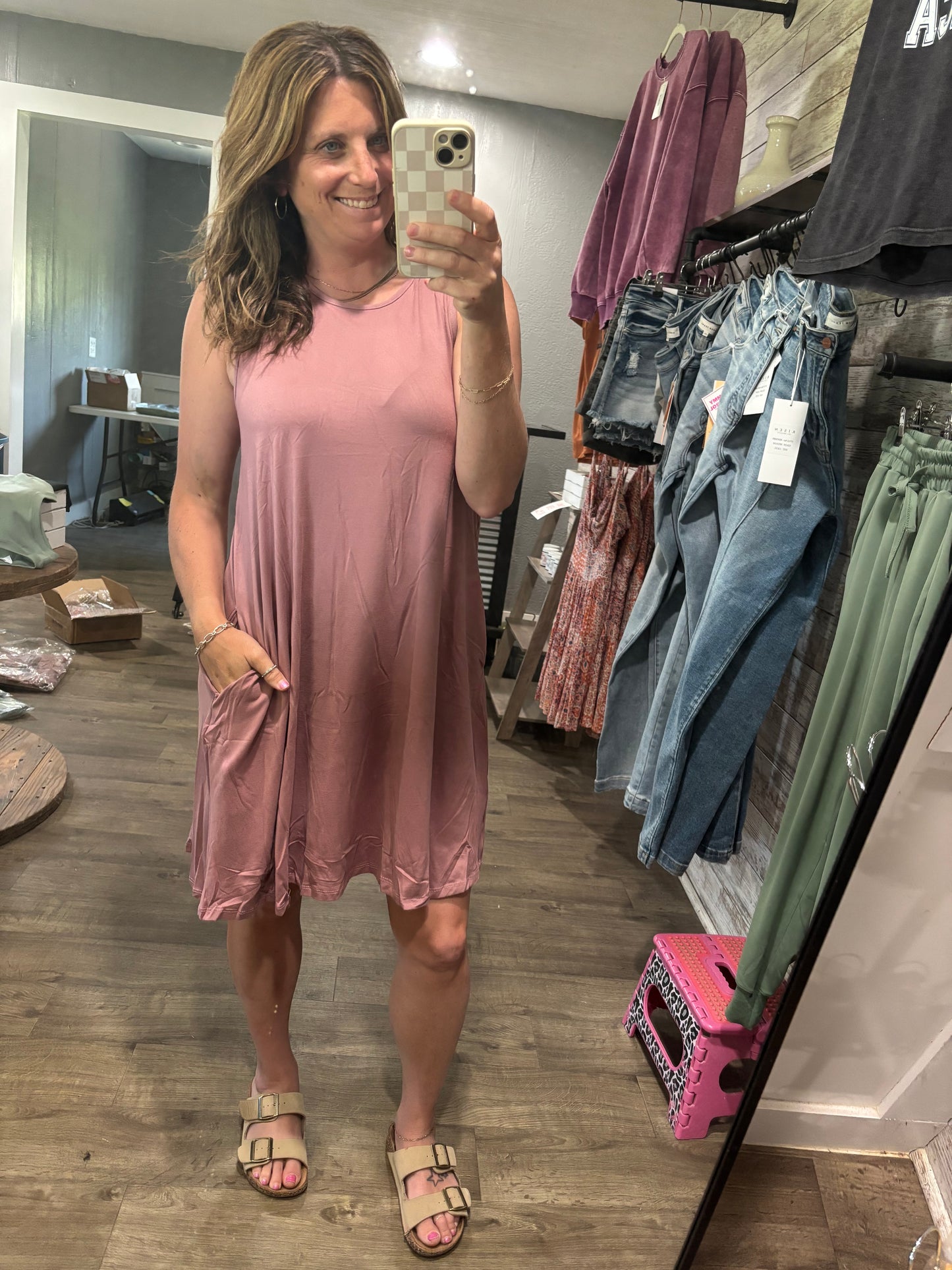 Crewneck Sleeveless Mini Dress - mauve