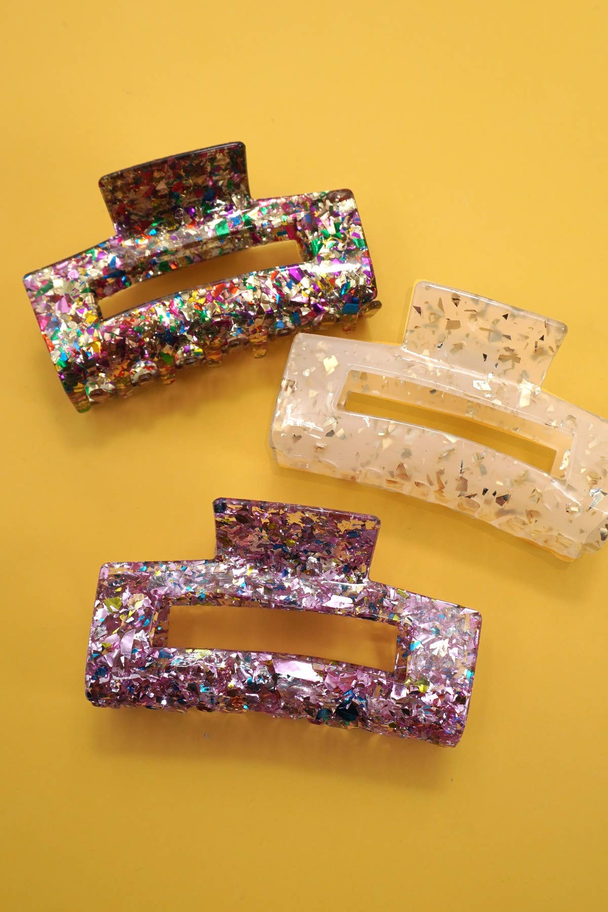 LARGE TRENDY GLITTER RECTANGLE HAIR CLAW CLIPS | 40H901: Off White