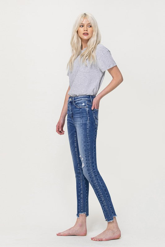 High Rise Ankle Skinny with Uneven Hem Detail - Flying Monkey
