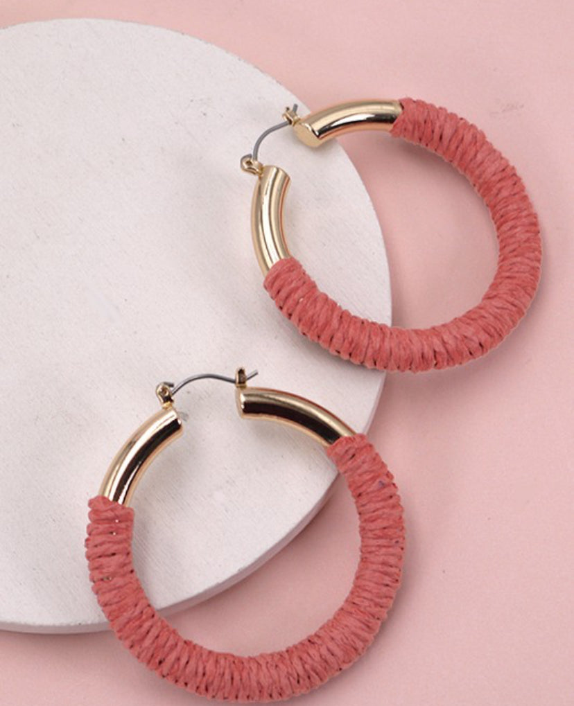 Gold Hemp Rope Wrapped Hopp Earrings