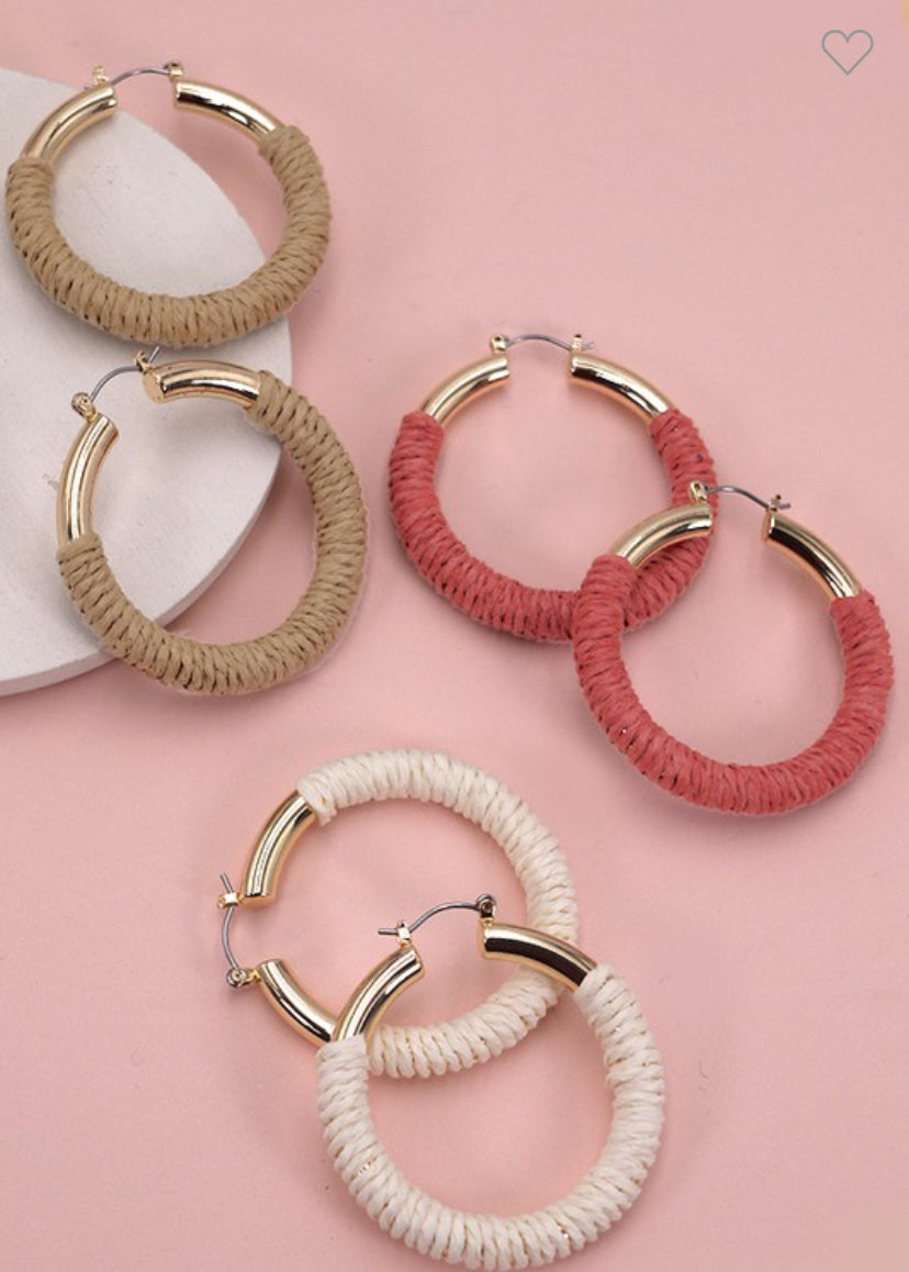 Gold Hemp Rope Wrapped Hopp Earrings