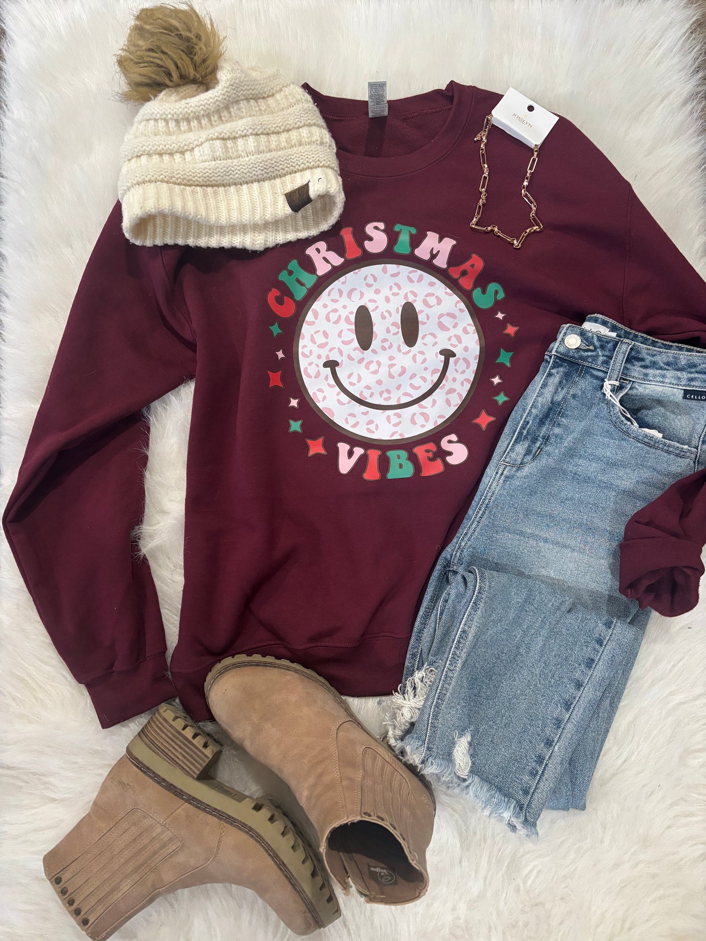 Christmas Vibes Smiley Face Pullover