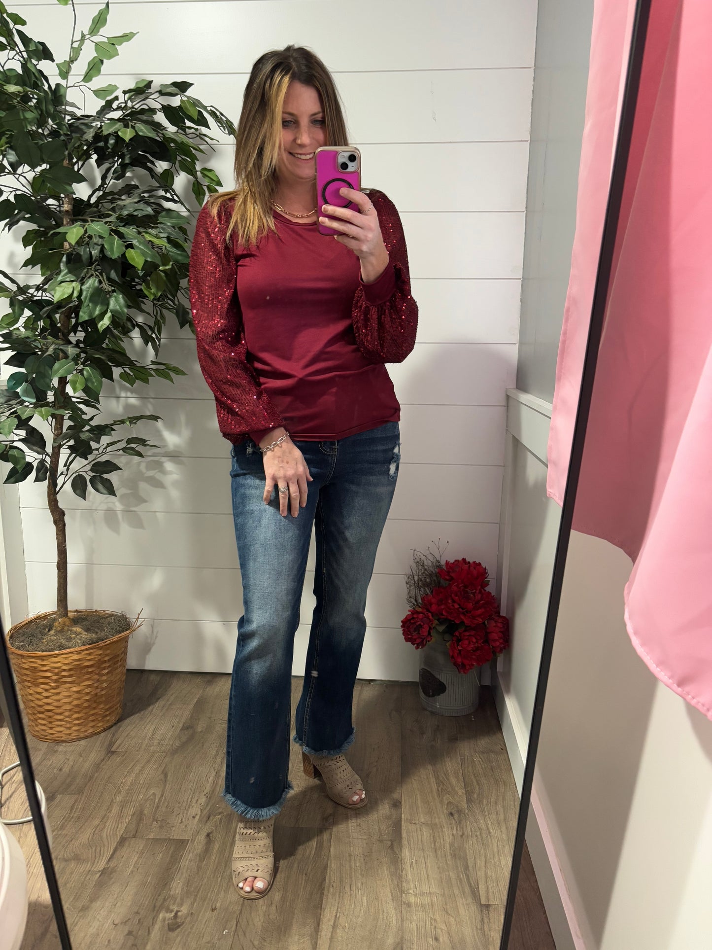 Shine Bright Sequins Sleeve Top