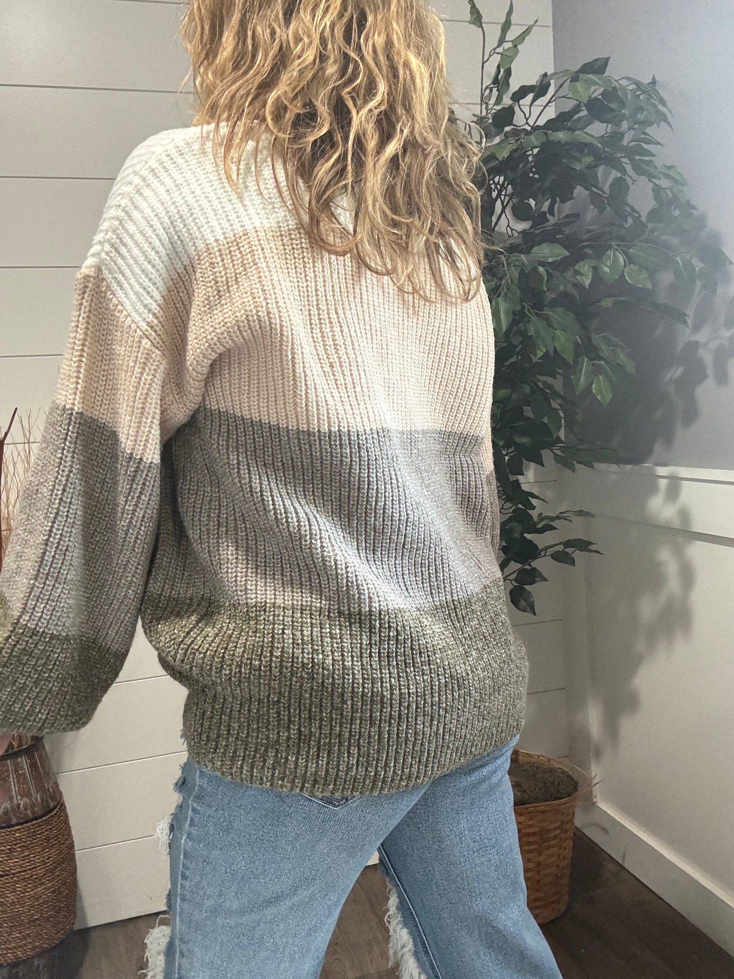 Autumn Awaits Ivory Mocha Color Block Sweater