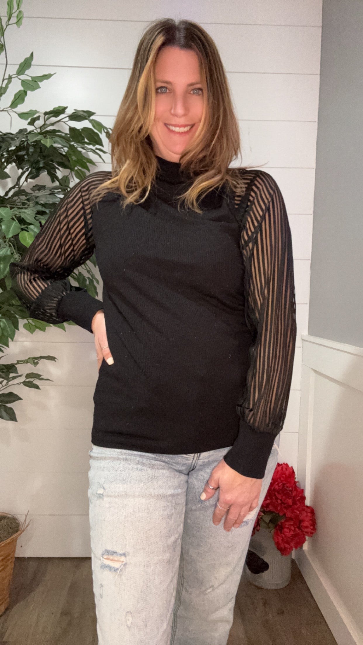 That Don't Impress Me Striped Mesh Top