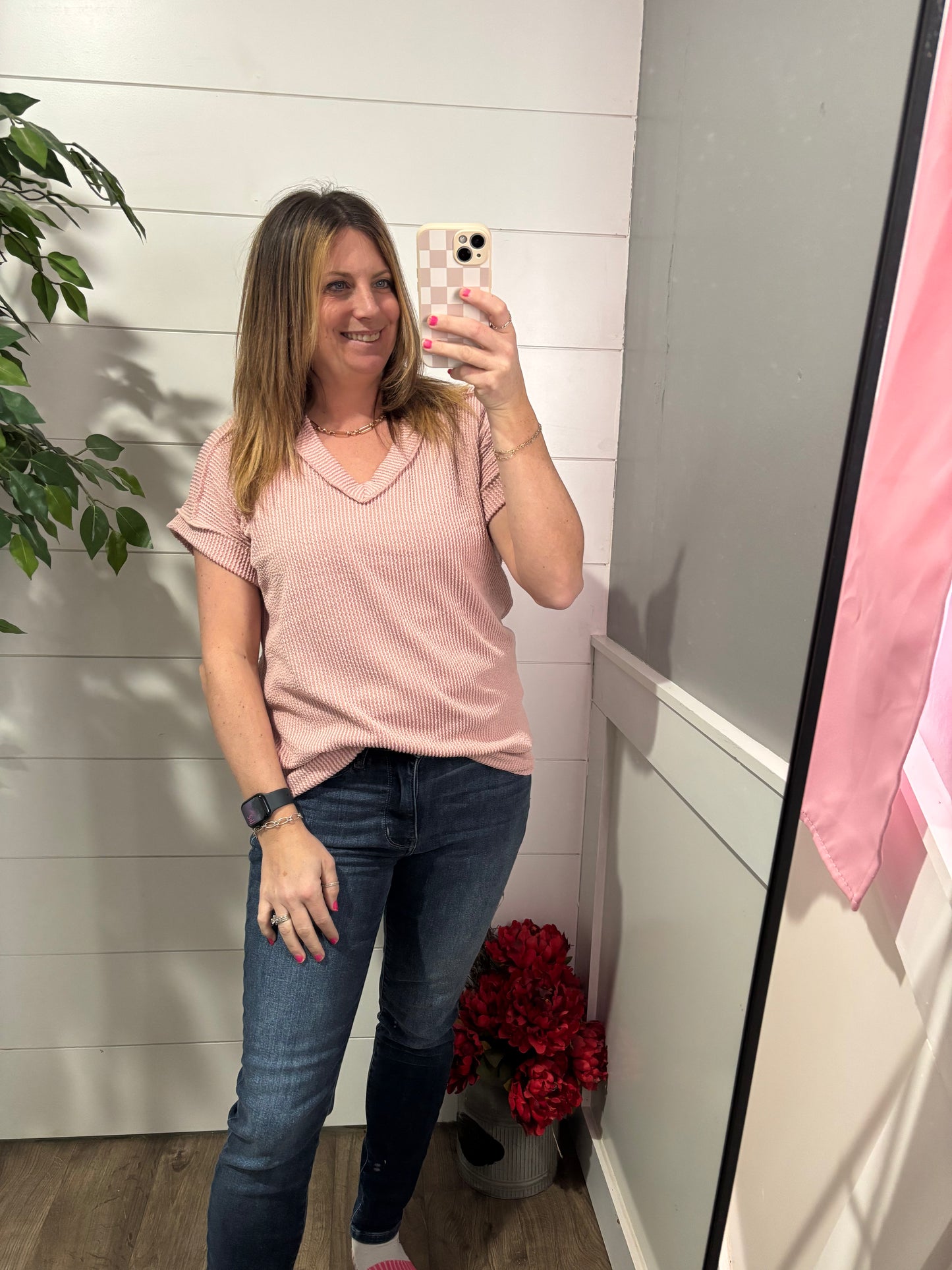 Moments to Cherish Ribbed Top - mauve