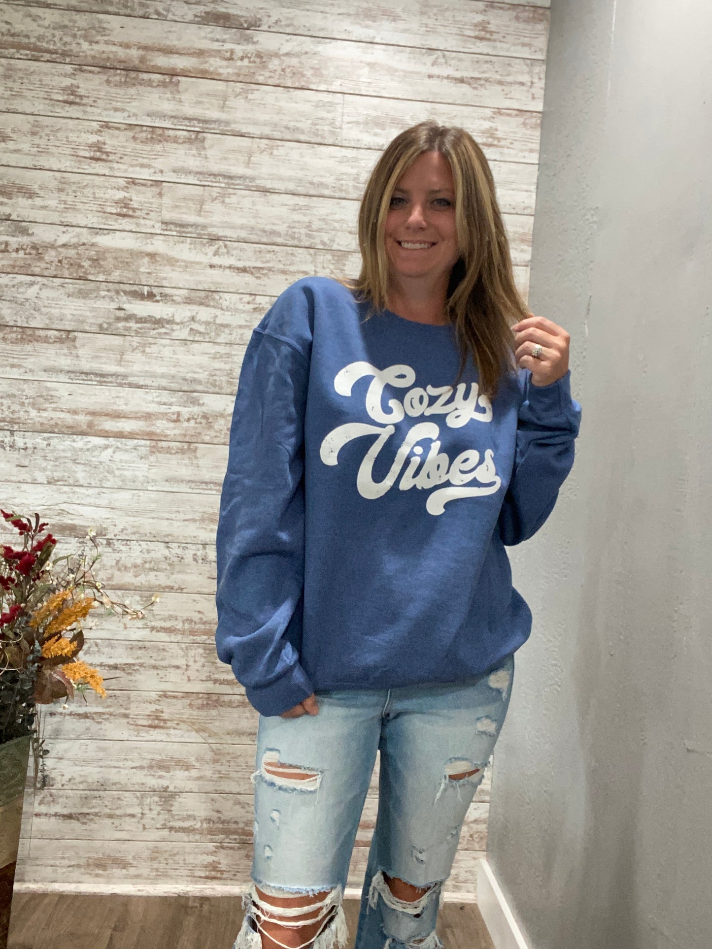 Cozy Vibes Sweatshirt - vintage heather blue