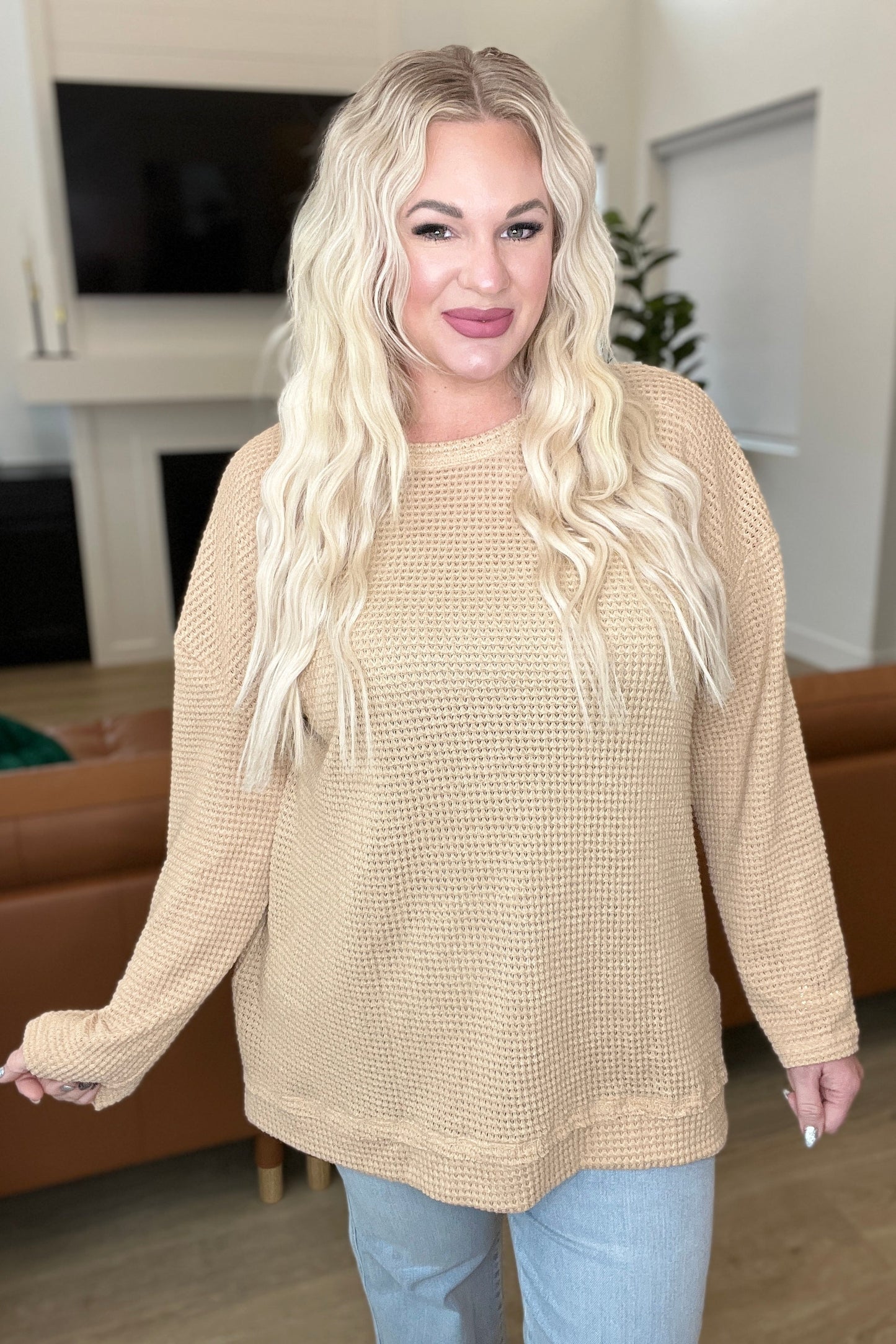 SAMPLE Savor the Moment Waffle Knit Pullover - beige