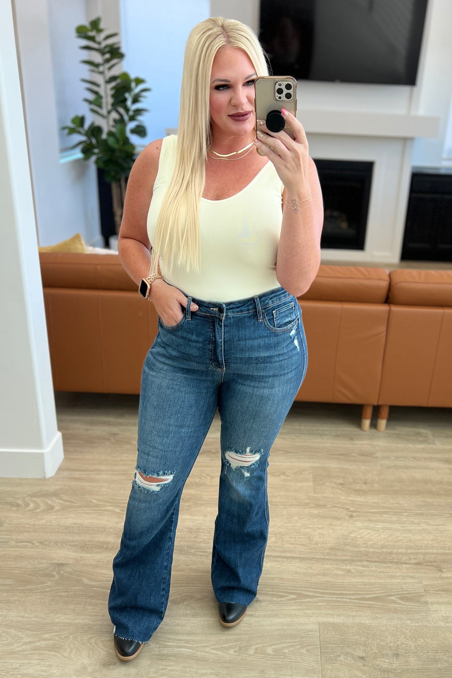 Judy Blue High Rise Distressed Flare Jeans