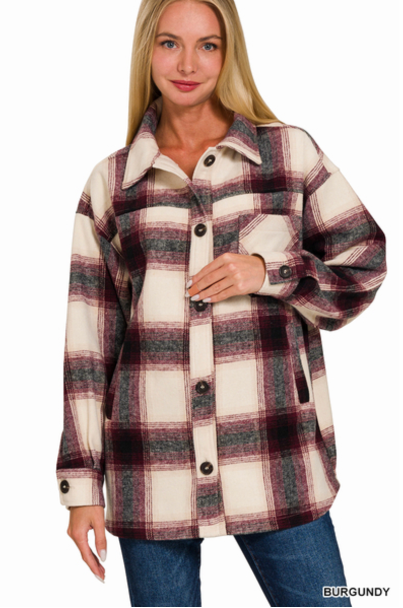 Close to You Plaid Shacket - burgundy