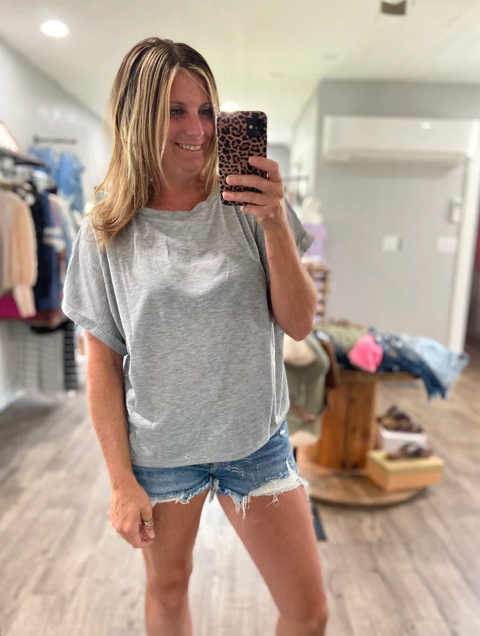 SAMPLE Round Neck Cuffed Sleeve Top Gray