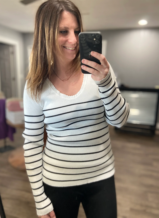 Be Still V-Neck Striped Sweater