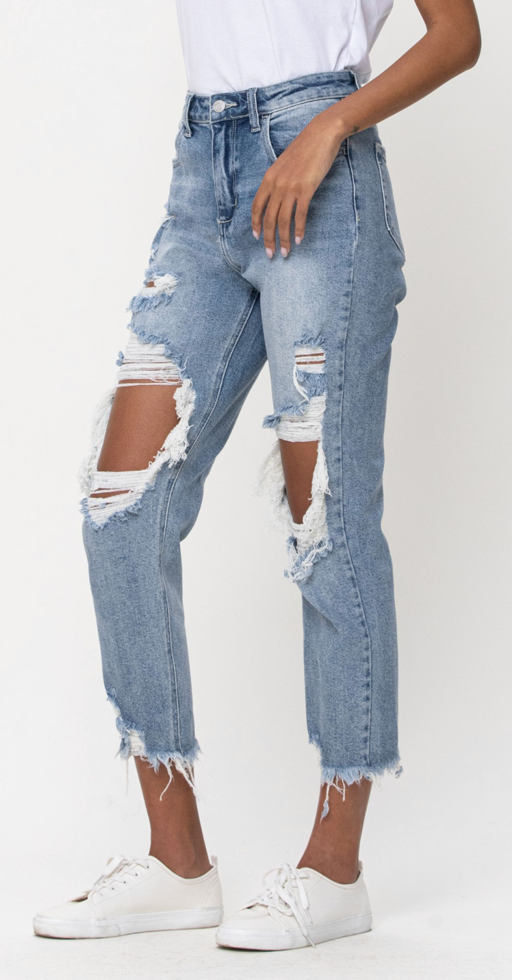 Cello High Rise Distress Light Blue Crop Straight