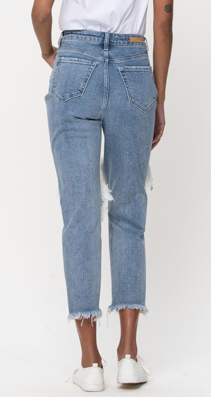 Cello High Rise Distress Light Blue Crop Straight