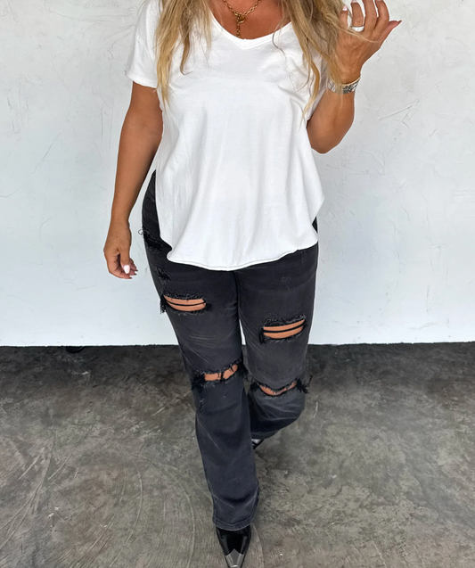 PREORDER: ASHLAND STRAIGHT LEG DISTRESSED JEANS - BLACK