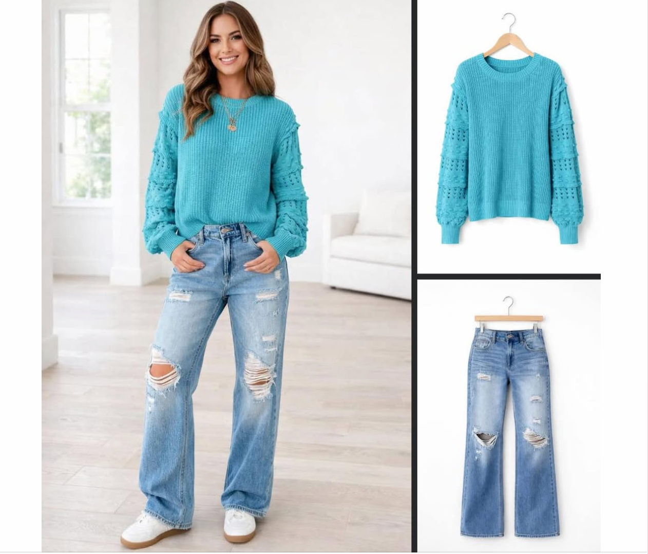 Azure Dreams Textured Sweater - Turquoise