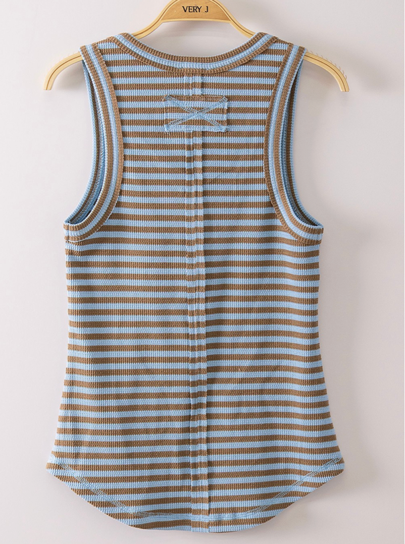 Waiting for You Scooped Neck Tank in Blue and Tan
