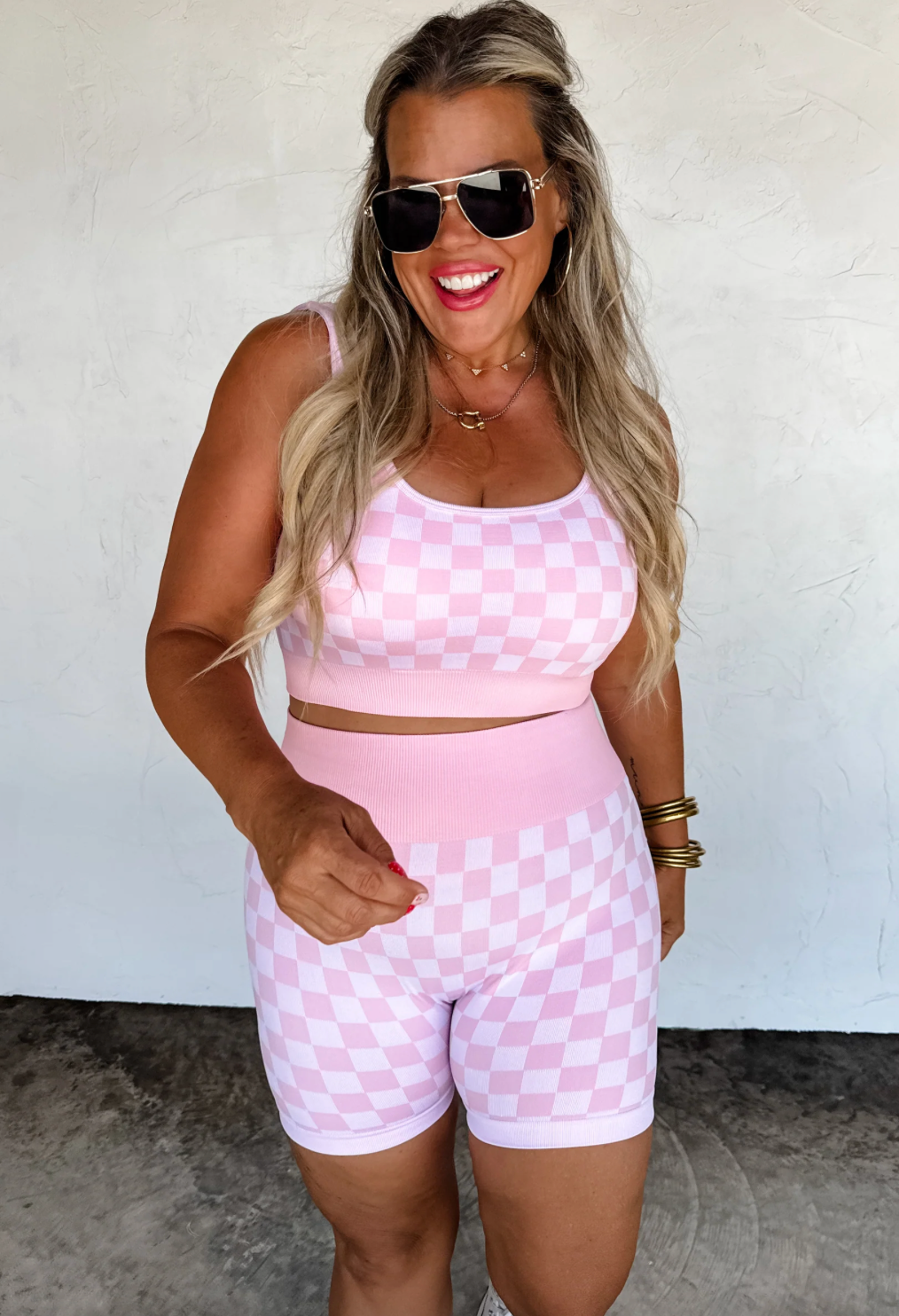 Checkered Bra and Biker Short Set