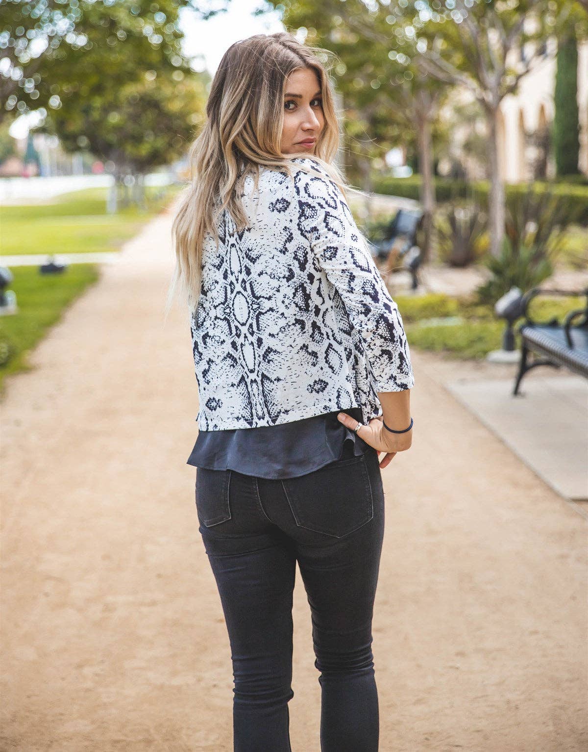 Soft 3/4 Sleeve Rae Blazer: Charcoal Stripe / Large