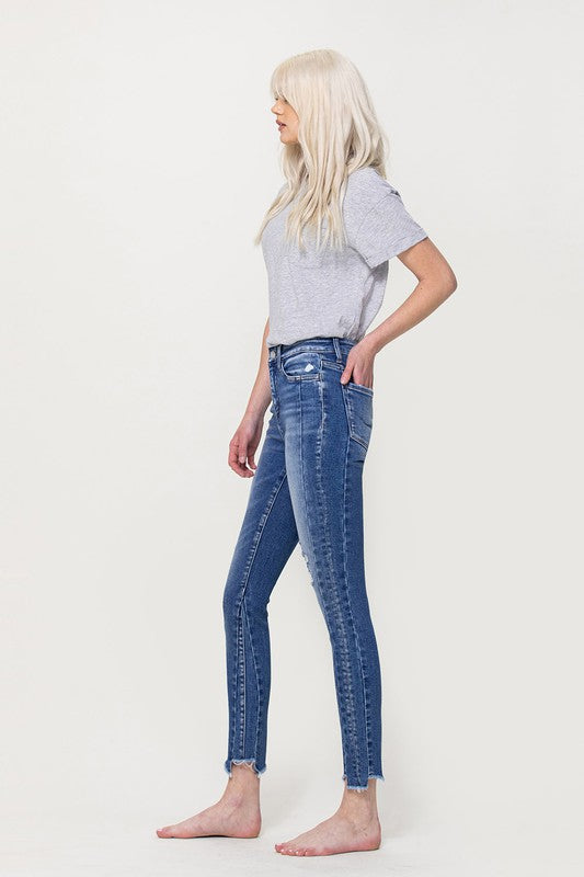 High Rise Ankle Skinny with Uneven Hem Detail - Flying Monkey