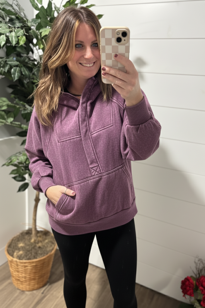 Brittany Acid Wash Hoodie - Eggplant