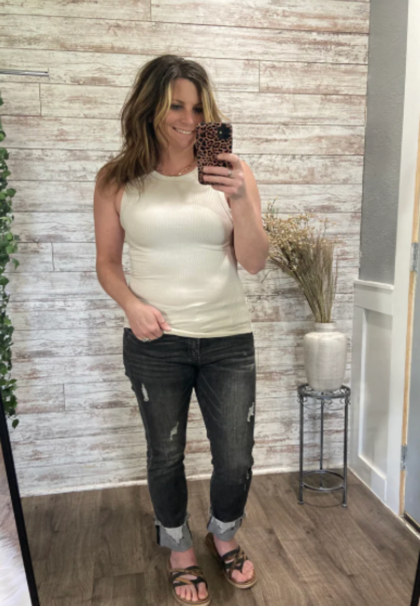 Basic High Neck Ribbed Tank Top - Sand Beige