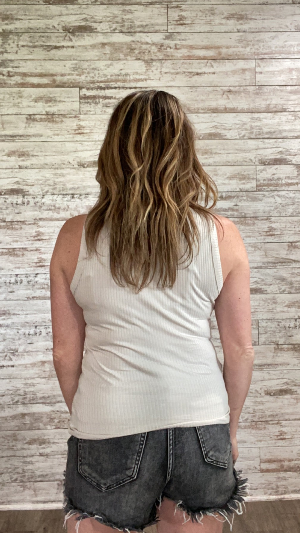 Basic High Neck Ribbed Tank Top - Sand Beige