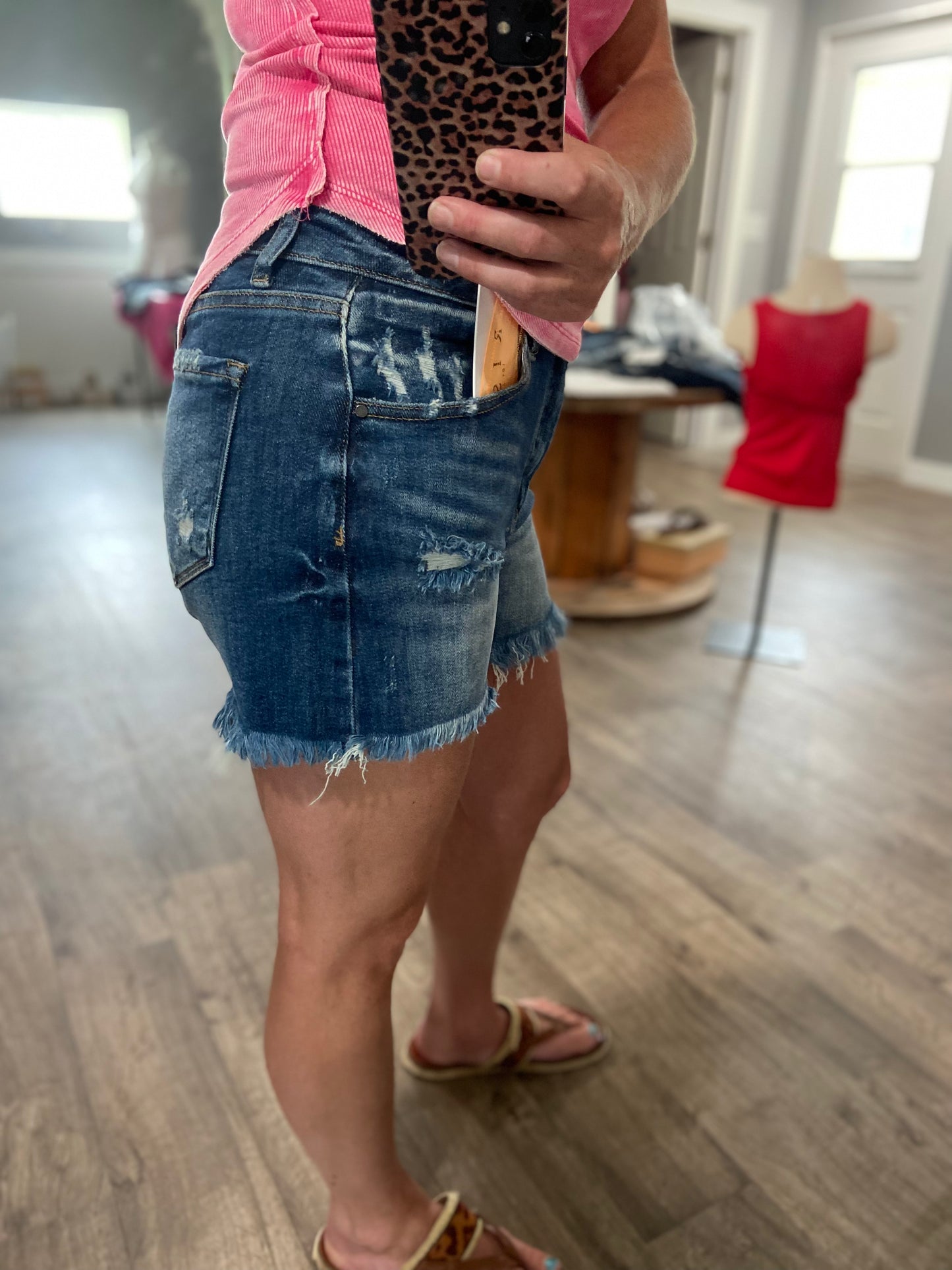 Risen High Rise Shorts - medium wash