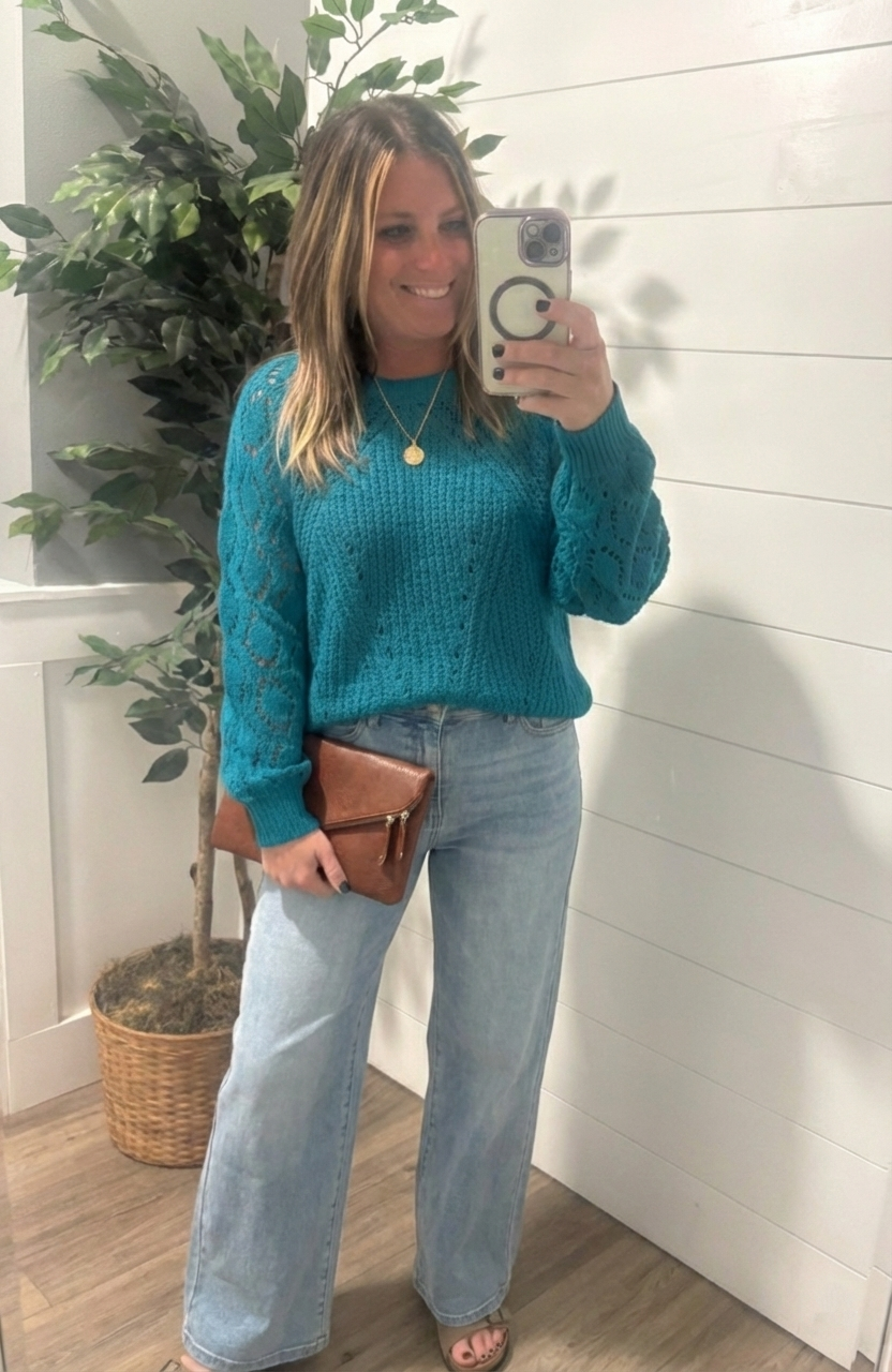 Teal Tide Textured Sweater - Teal