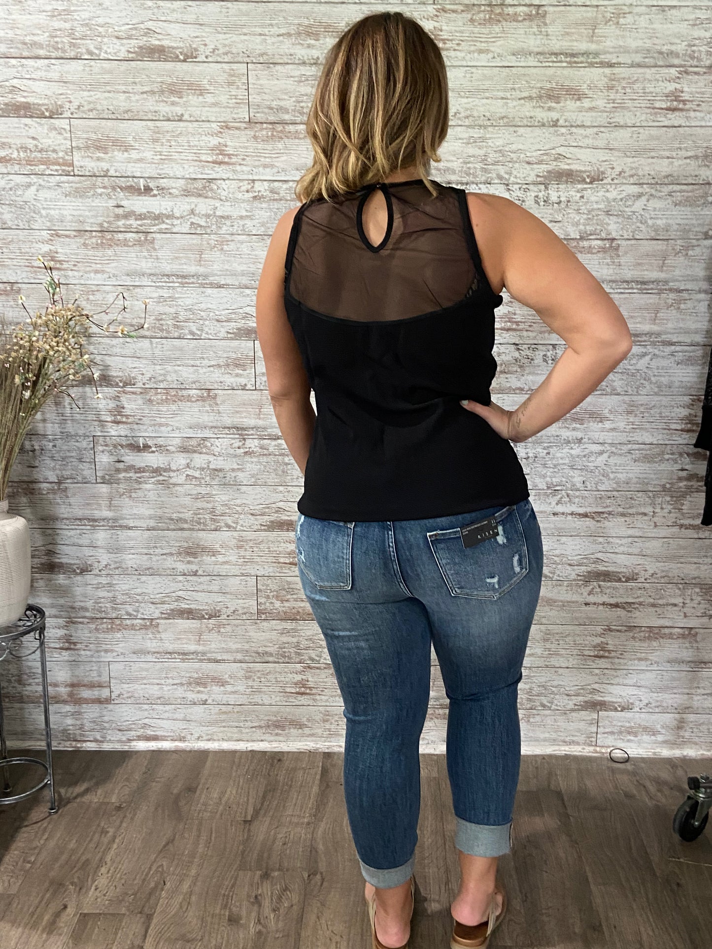 Mesh Ribbed High Neck Tank Top
