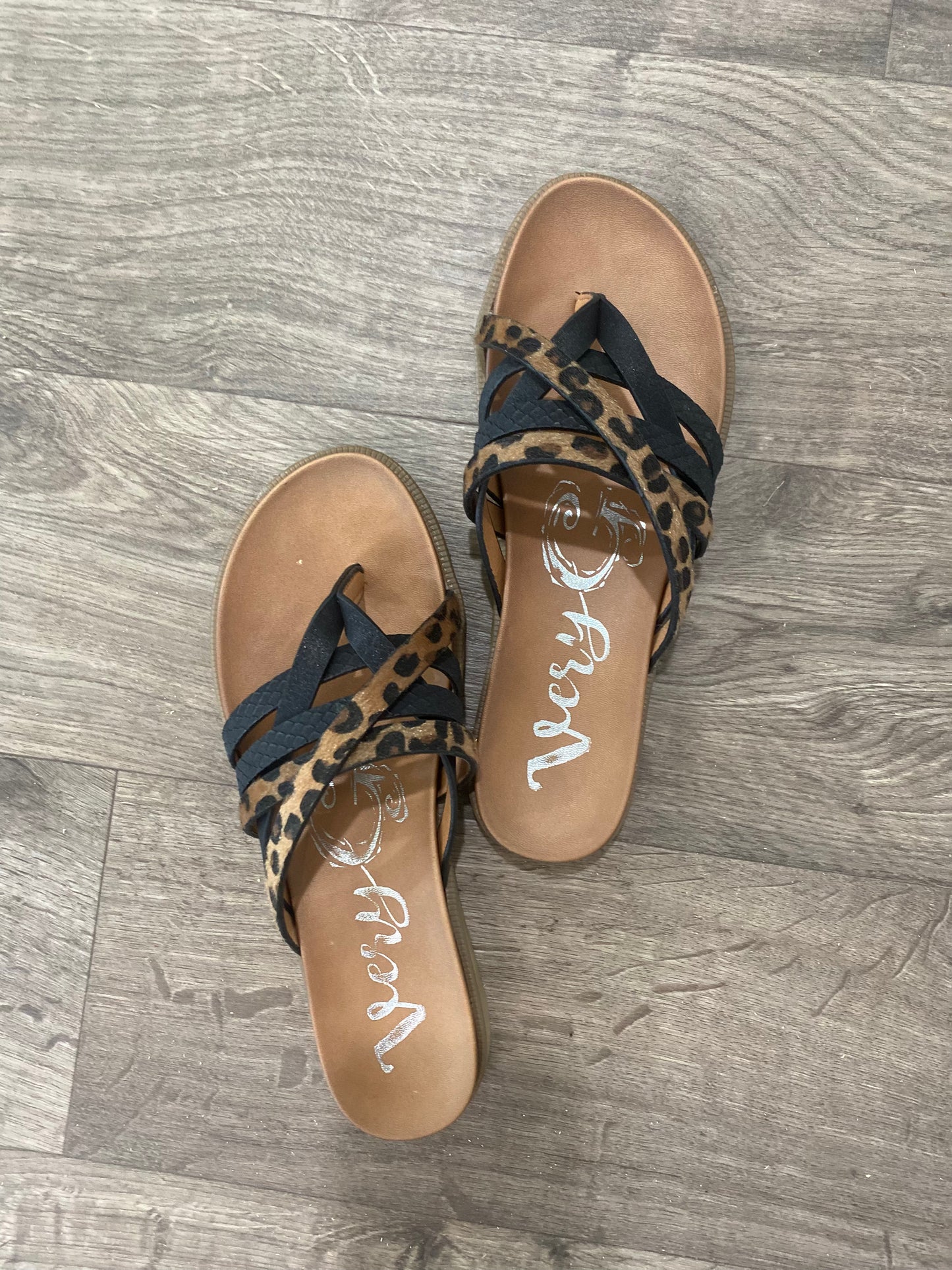 Very G Strappy Slip On Sandals - leopard