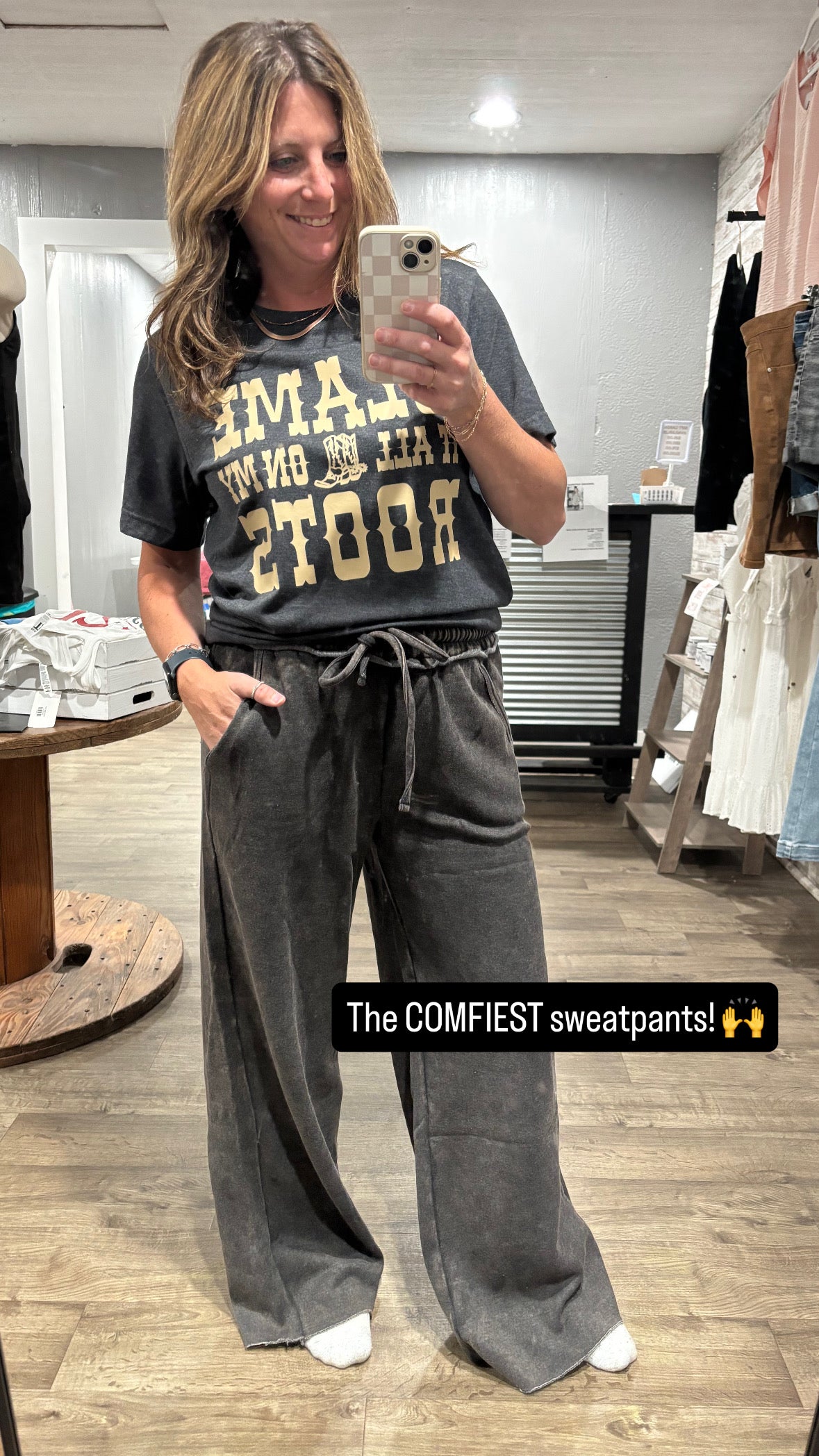 Nights Like This High Waist Palazzo Sweats in Ash Black