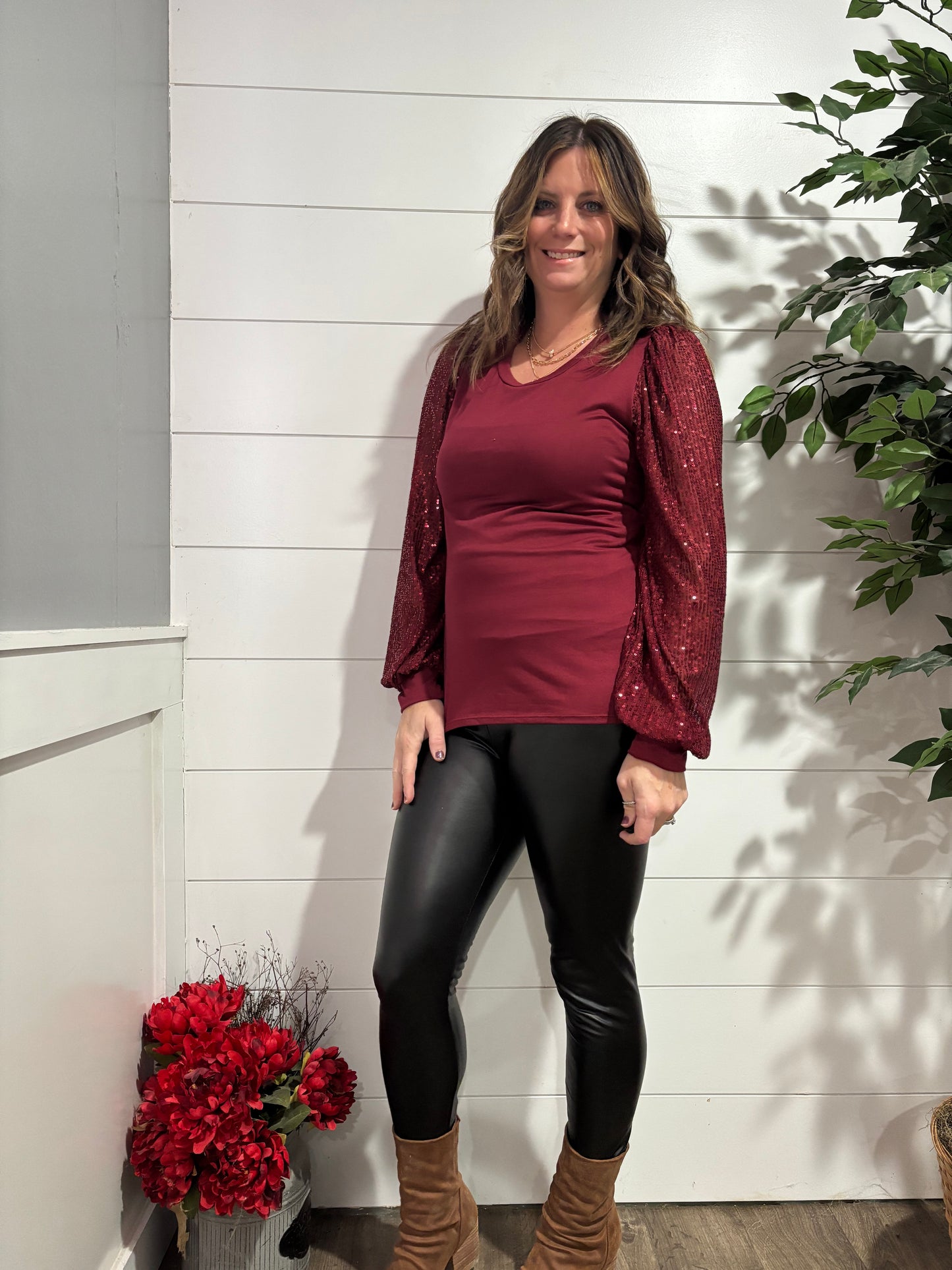 Shine Bright Sequins Sleeve Top